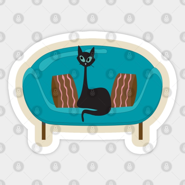 Retro Kitty Sitting on a Mid Century Sofa Sticker by Lisa Williams Design